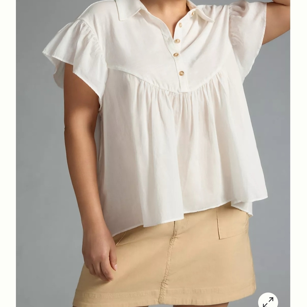 Anthropologie Pilcro Flutter-Sleeve Babydoll Top Size XS Collar Flowy Feminine